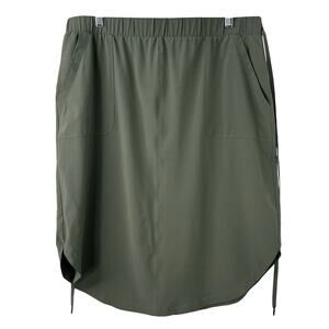 T Talbots Women's Skirt Pull On Olive-Green Travel Lightweight Curved Hem Size L